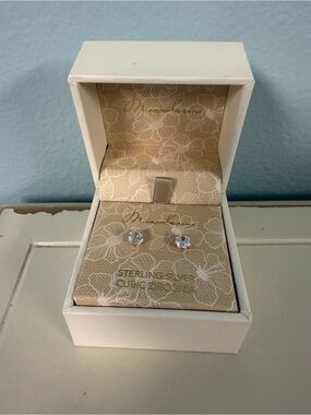 Mia Sarine Sterling Silver Cubic Zirconia CZ Stud Earrings New in Box
